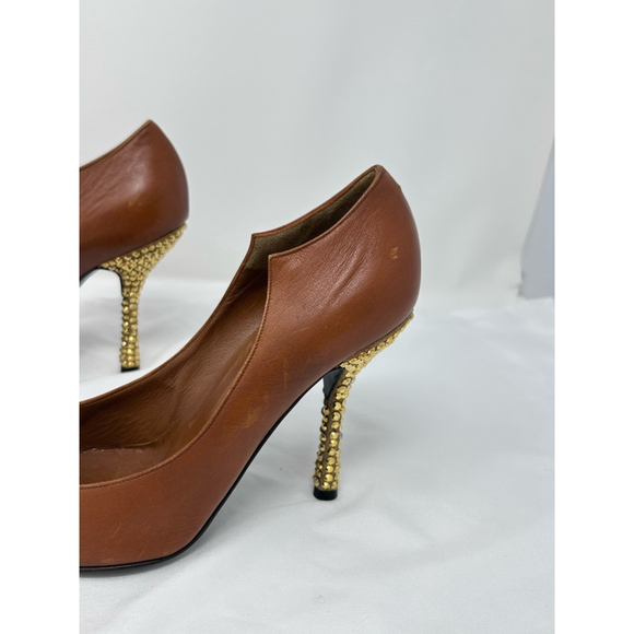 Gianni Versace 90's Pointed Toe Brown Leather Pump Jeweled Stiletto, 39 - Picture 6 of 11